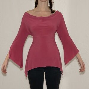 Y2k pink cowl blouse bell sleeves with tie size small aria acrylic wool